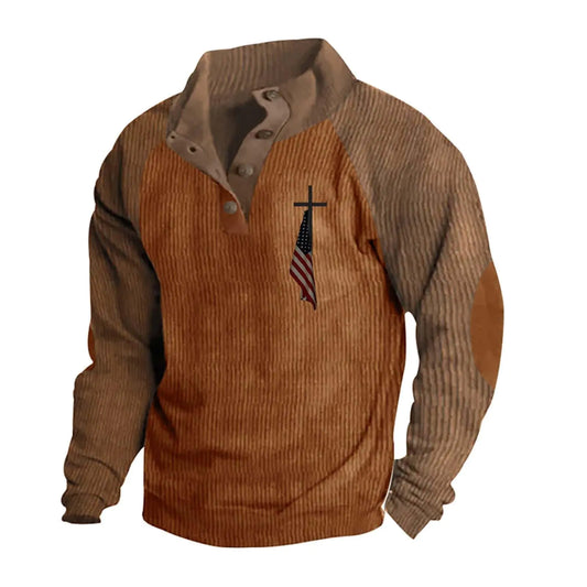 Mens Sweatshirt Vintage American Flag Cross Shirt Christian Patriotic Retro Tops Mens Long Sleeve Christian Clothing ZHIXU1203035