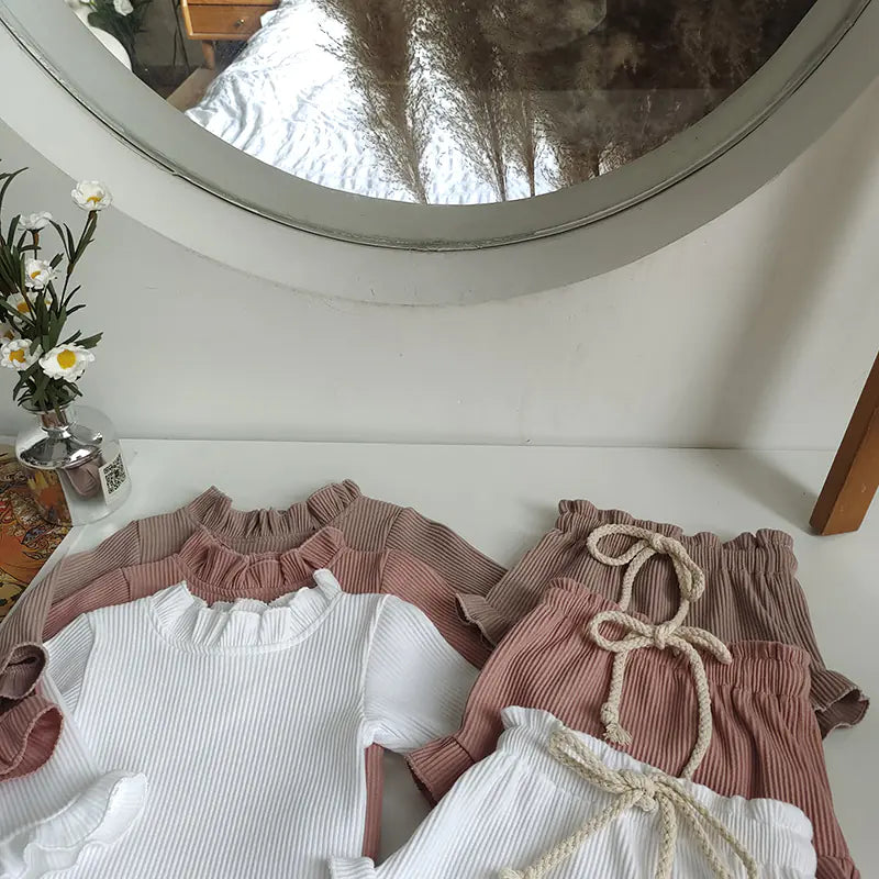 Cotton Ribbed Toddler Dress Set with Bow Headband