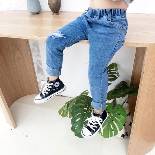 Boys Raw Edge Stretch Denim Ripped Jeans Trousers