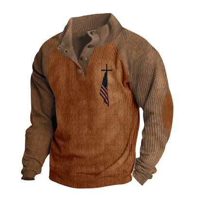 Mens Sweatshirt Vintage American Flag Cross Shirt Christian Patriotic Retro Tops Mens Long Sleeve Christian Clothing ZHIXU1203035