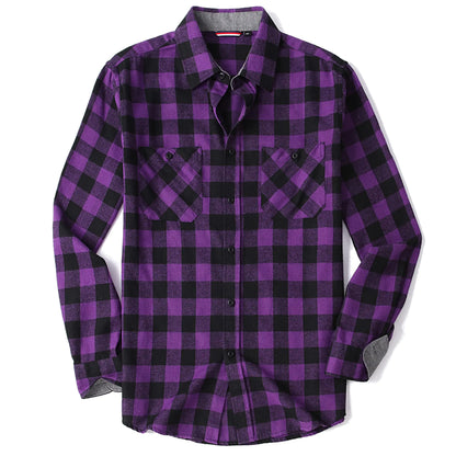 Mens Flannel Shirts Long Sleeve Flannel Shirt for Men Button Down Long Sleeve Shirts Regular Fit Mens Plaid Flannel Shirt Mens Casual Button Down Shirts Small Purple/Black