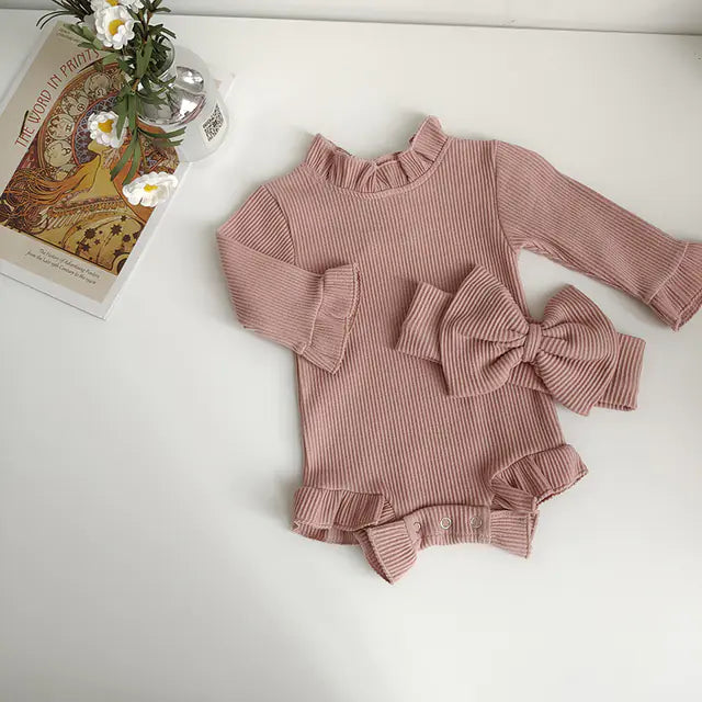 Cotton Ribbed Toddler Dress Set with Bow Headband