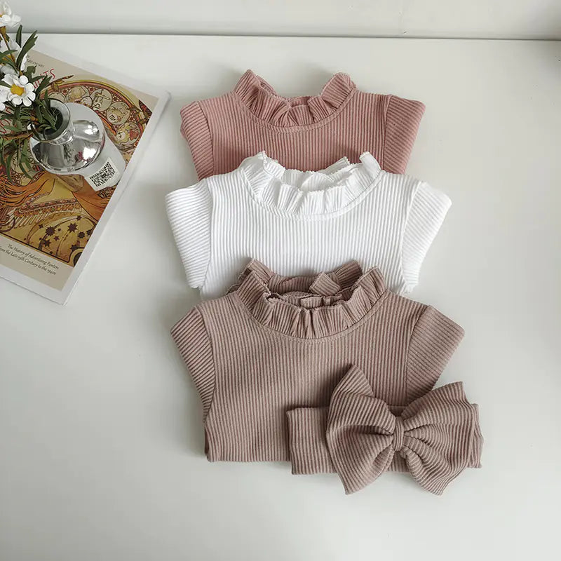 Cotton Ribbed Toddler Dress Set with Bow Headband