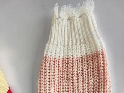 V-Neck Rainbow Striped Loose Knit Sweater for Women