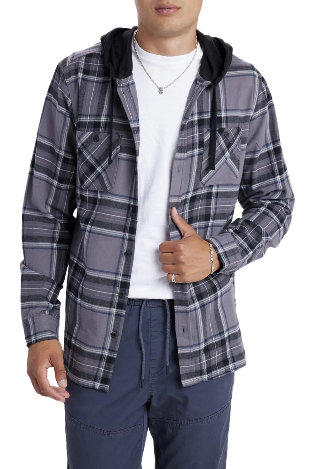 UNIONBAY Mens Classic Flannel Hoodie BATTLESHIP