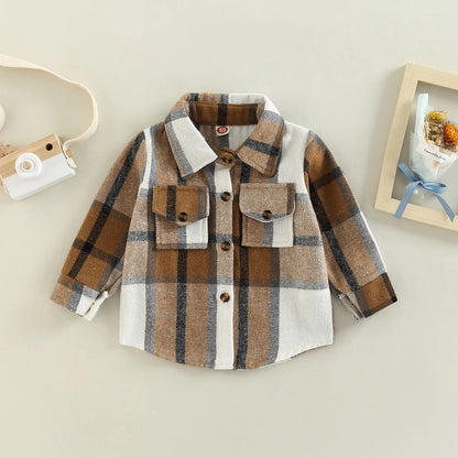 Plaid Shirt Jacket for Baby Girls - Long Sleeve Cardigan