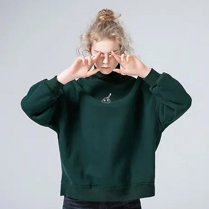 Retro Cartoon Embroidery Turtleneck Sweater Top